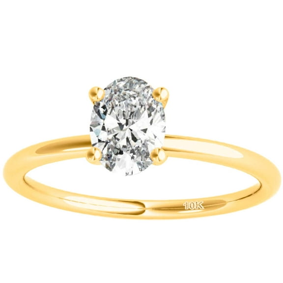 Women’s 1.10 Ctw Oval Lab-Grown Brilliant Cut (G-H Color, VS1 Clarity) Diamond Engagement Ring in 10K White, Rose, and Yellow Gold