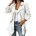 thumbnail image 2 of WAGUTH Women's Open Front Denim Jacket Lapel Long Sleeve Asymmetrical Hem Lightweight Jean Coat with Side Pockets for Casual Daily Wear, 2 of 6