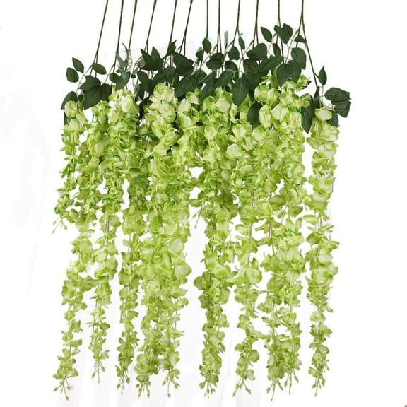6pcs Artificial Fake Wisteria Vine Garland 3.18feet/Piece Silk Wisteria Vine Ratta Hanging Flower for Home Garden Wedding Decor (Green)