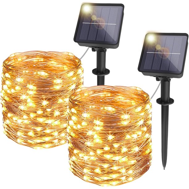 Cadena de luces LED flexibles, resistentes al agua, que funcionan con pilas, para decoración de dormitorios y exteriores, longitud de luz de 12 m + cable de 1,8 m, 2 interruptores (encendido/apagado,