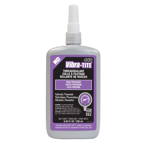 Sellador de roscas Vibra-tite 440, botella hidráulica morada de 250 ml