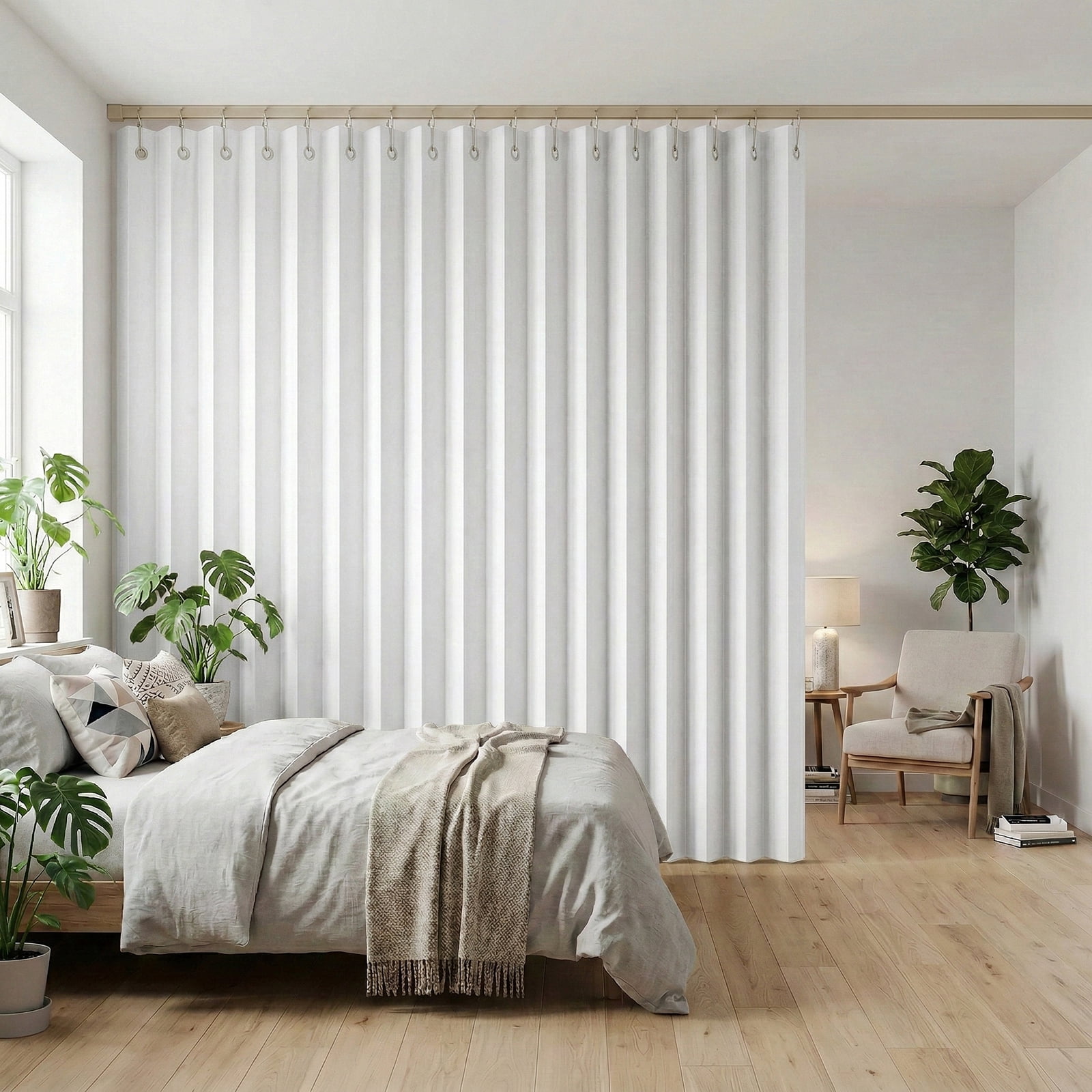 DONGPAI Extra Large Room Divider Curtain, Indoor/Outdoor Multifunctional Vertical Drapes with Hooks Waterproof Shower Curtain for Living Room Bedroom Bathroom, 100"x 84", White, 1 Panel