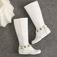 thumbnail image 3 of Xfvqtps Fleece Lined Knee High Boots for Women Flat Warm Winter Boots with Belt Buckle Comfortable Hidden Wedge Heel Casual Boots White, 3 of 6