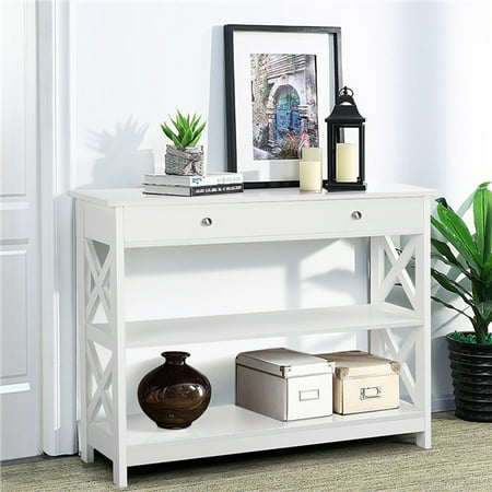 Yaheetech X Design Console Table With 1 Drawer And 2 Open Shelves