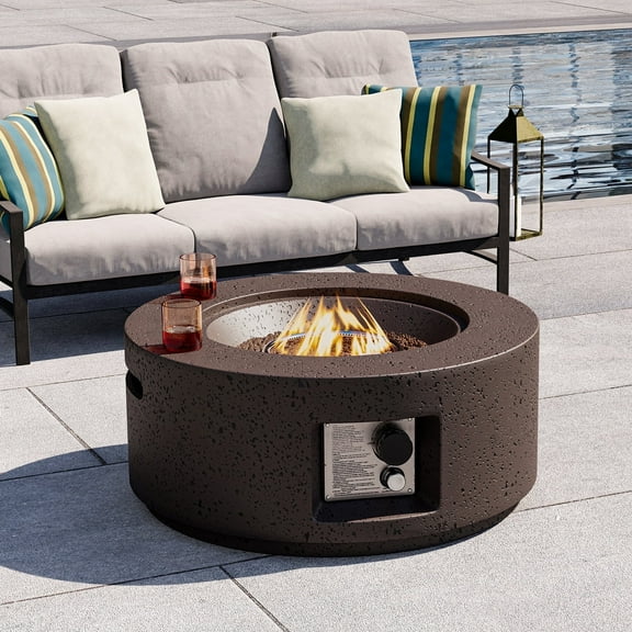MOALCOFER 28"Round Outdoor Propane Fire Pit Table,40,000 BTU Stainless Steel Burner Gas Fire Pit with Lava Rocks&Waterproof Cover