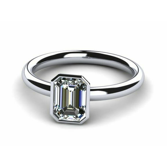 HeartsAndYou 1ct Engagement Ring for Women Emerald Cut Moissanite Bezel Set Solitaire 18k White Gold Over Silver