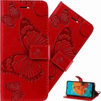 Dteck Galaxy A13 5G Case, Samsung A13 5G Wallet Case PU Leather Elegant Embossed Magnetic Cover with Flip Kickstand Card Holder Cover for Samsung Galaxy A13 5G Big Butterfly, Red