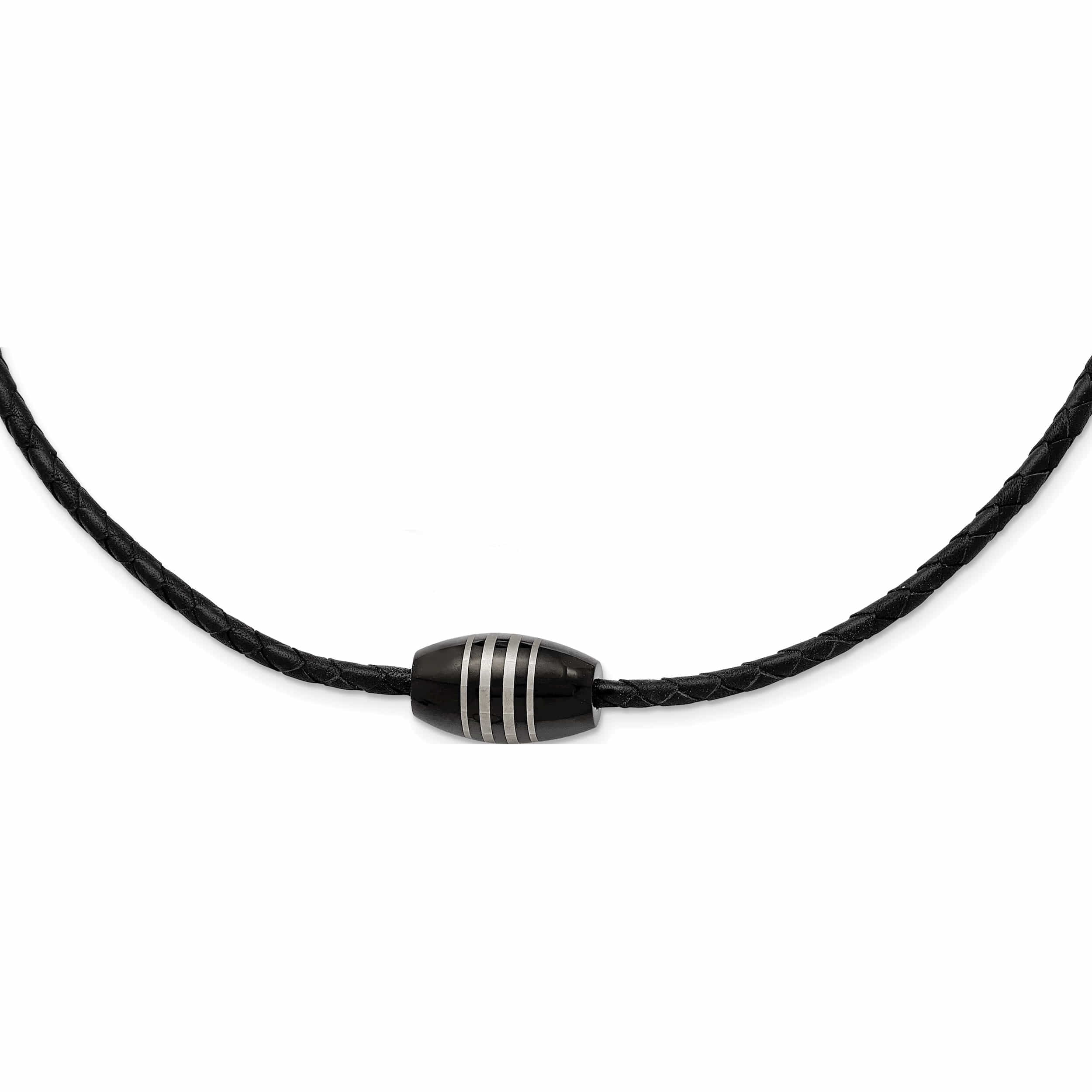 Stainless Steel Polished Black Ip-Plated Leather Cord 20In Necklace Made In China -Jewelry By Sweet Pea