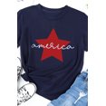thumbnail image 2 of ABPHQTO Camiseta gráfica de manga corta con estampado de estrellas y letras azules de América para mujer, 2 of 5