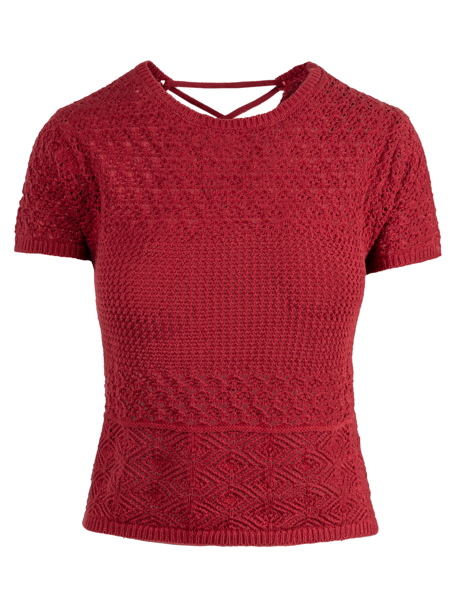 Jessica Simpson Women's Alicia Crochet Tee with Lace Up Back