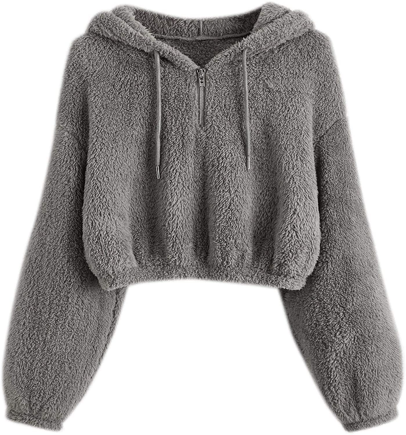 Women's Long Sleeve Faux Fur Half Zip 