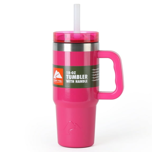 Ozark Trail 18 oz Insulated Stainless Steel Tumbler with Handle, Pink Shimmer