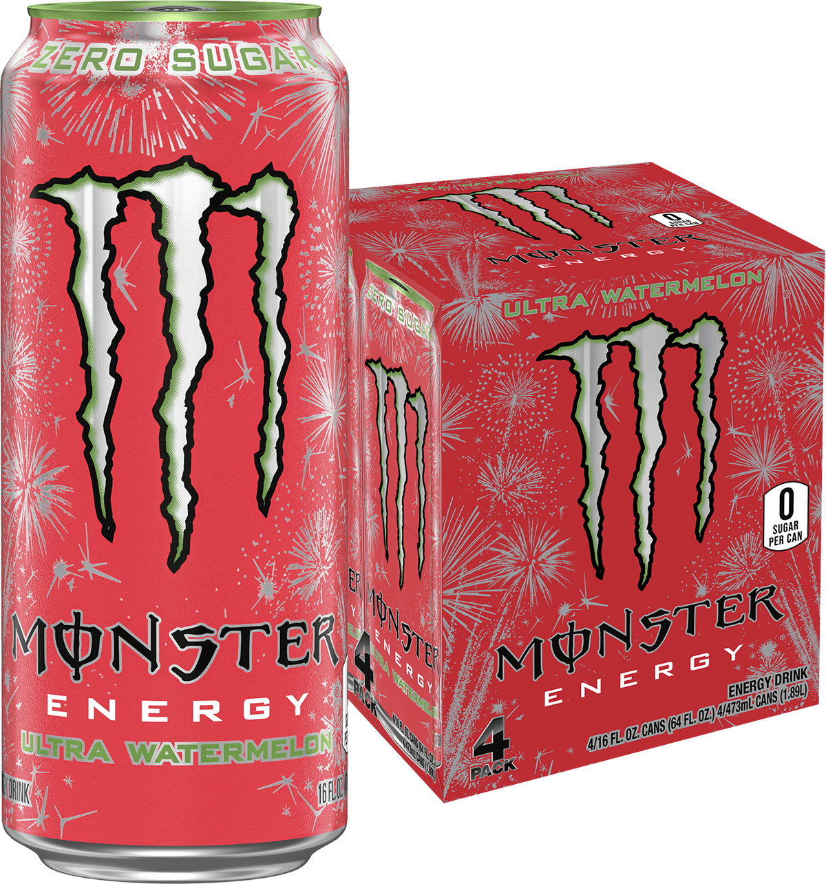 Monster Energy Ultra Watermelon, Sugar Free Energy Drink, 16 fl oz, 4 Pack