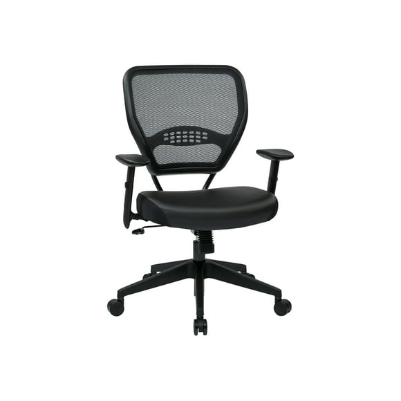 SPACE Seating Professional AirGrid Dark Back and Padded Black Eco Leather Seat, 2-to-1 Synchro Tilt Control, Adjustable Arms and Tilt Tension with Nylon Base Managers Chair