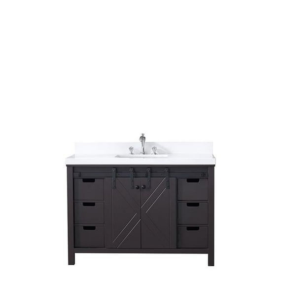 48 in. Marsyas Single Vanity with White Quartz Top, White Square Sink & No Mirror - Brown