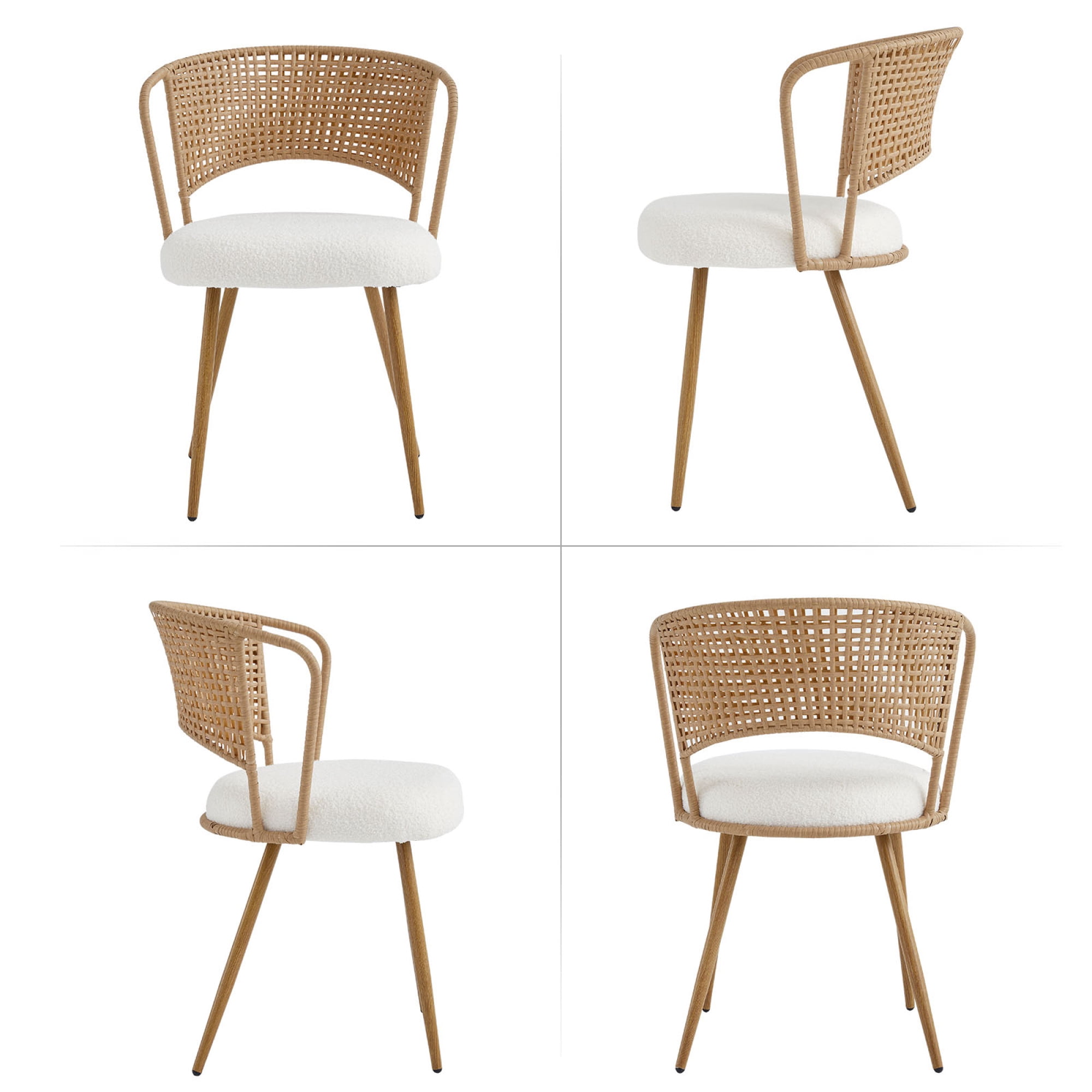 Leumius Set of 4 Wicker Dining Chairs, Farmhouse Soft Cushioned Cane Back Kitchen Chair, Sponge Cushion, Wing-Back Dining Chair with Metal Legs for Home and Kitchen (Brown)