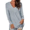thumbnail image 1 of Camiseta de moda con cuello en v manga corta dobladillo redondeado largo casual ropa de fiesta MABOTO Gris, 1 of 7