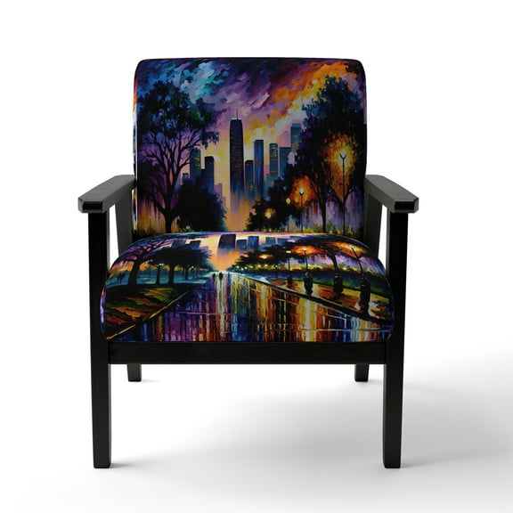 Designart "Colorful Houston, Texas" Multicolor Buildings & Cityscapes Upholstered Accent Chair - Traditional Arm Chair For Bedroom