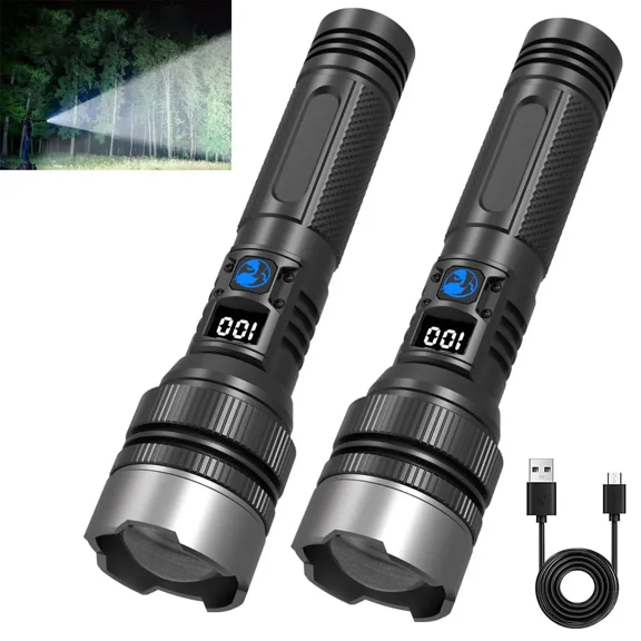 Rechargeable LED Flashlight  - Ultra Bright, Zoomable, 5 Lighting Modes, Suitable for Emergency Power Outages, Outdoor Camping