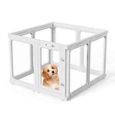 Clear Acrylic Plastic Dog Playpen Indoor, for Puppy Cat Rabbit Ferret Transparent Pet Pen, Easy Assemble Whelping Crate Kennel Cage Enclosure, Preferable for Small Dogs (23.6“ Height, 8 Panels)