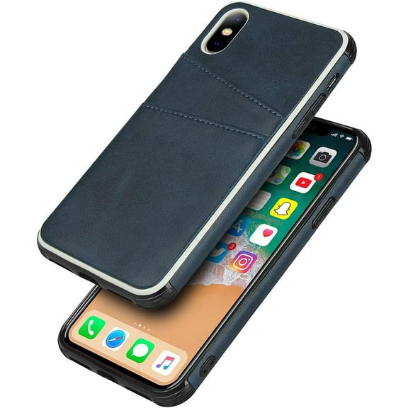 Compatible with iPhone X/XS Case, Slim PU Leather Back Case Cover with Credit Card Holder Durable Protective Cover Case for Apple iPhone X,iPhone Xs (Navy Blue)