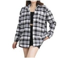 thumbnail image 2 of Womens Fleece Lined Shirt Jacket Casual Long Sleeve Button down Flannel Plaid Winter Shacket Coat with Pocket New Windproof Jackets for Women Black L, 2 of 5