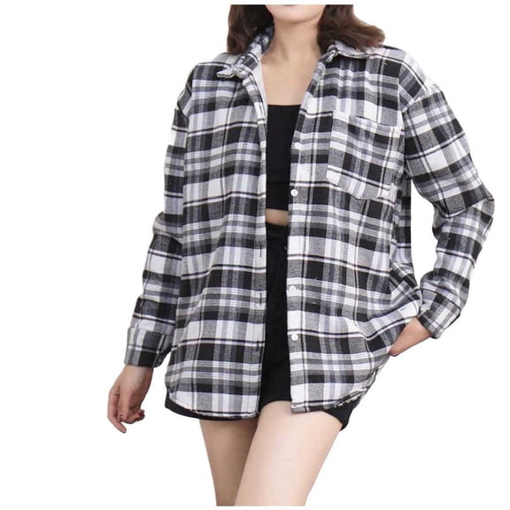 Fall Jackets For Women 2025 Sevevn Womens Long Sleeve Button Down Shirt Casual Plaid Flannel Shirt Collared Blouse Tops
