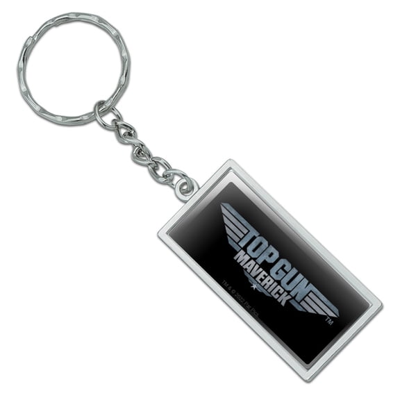 Rectangle Top Gun: Maverick Logo Keychain in Chrome Plated Metal