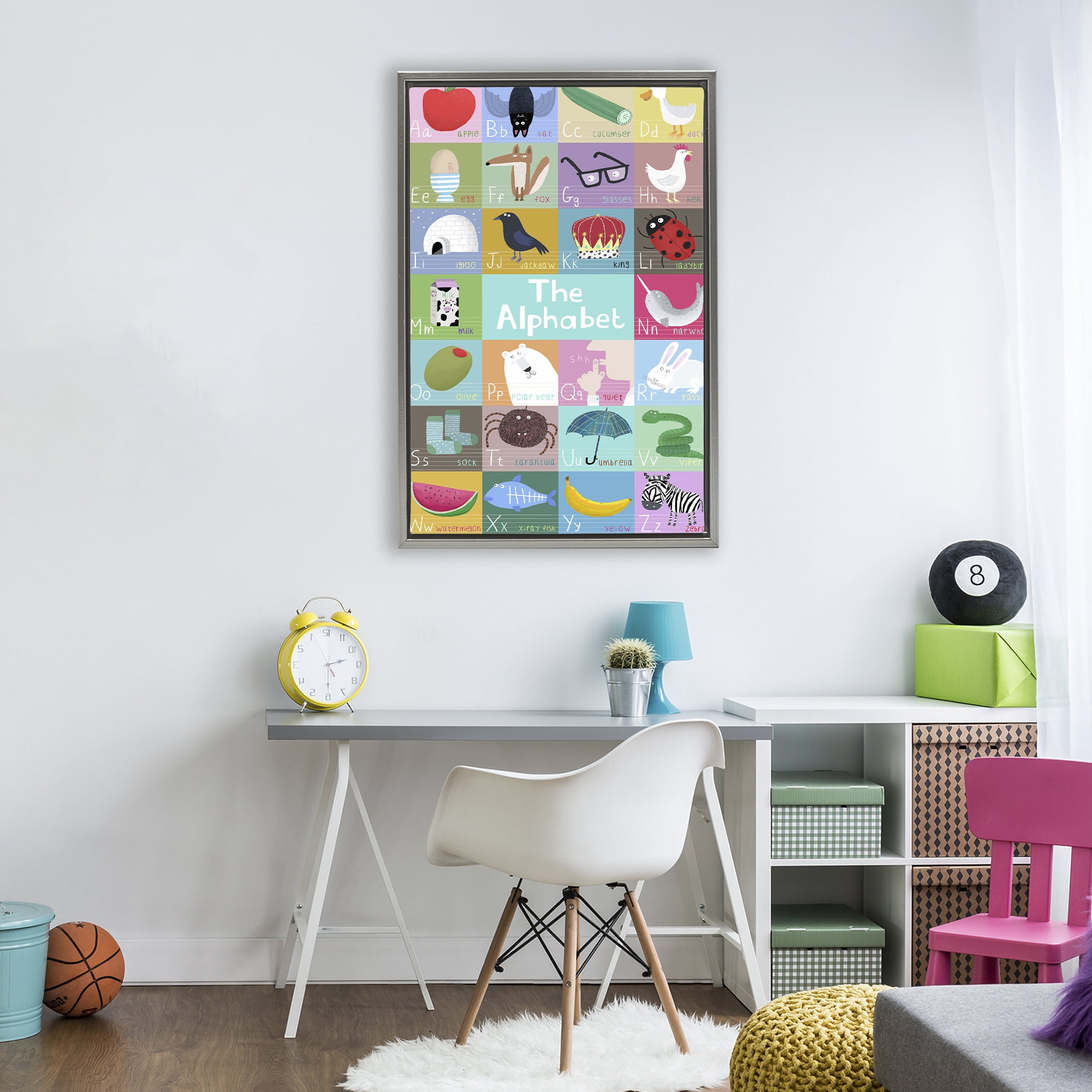 Stupell Industries First Words Alphabet Gray Framed Floater Canvas Wall Art, design by Carla Daly