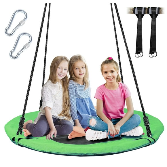 Tree Swing for Kids Outdoor, 40 Inch Saucer Tree Swing with Tree Protector and Hanging Straps Kit, Round Swing for Tree