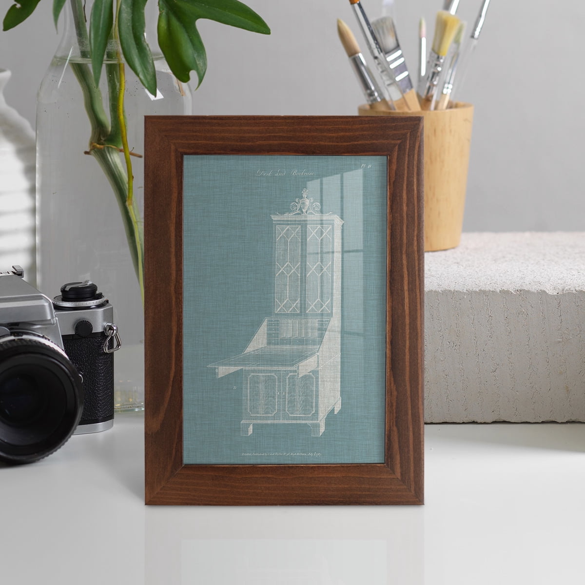 Hepplewhite Desk & Bookcase IV - Framed Print w/glass - Chestnut