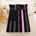 thumbnail image 5 of Manfei Usa Flag Queen Sheets,Geometric Stripe Queen Sheet Sets,Black Gray Pink,4-Piece,1 Flat Sheet, 1 Fitted Sheet and 2 Pillowcases, 5 of 6