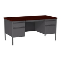 Hirsh 30D x 60W Double Pedestal Metal Desk Charcoal/Mahogany