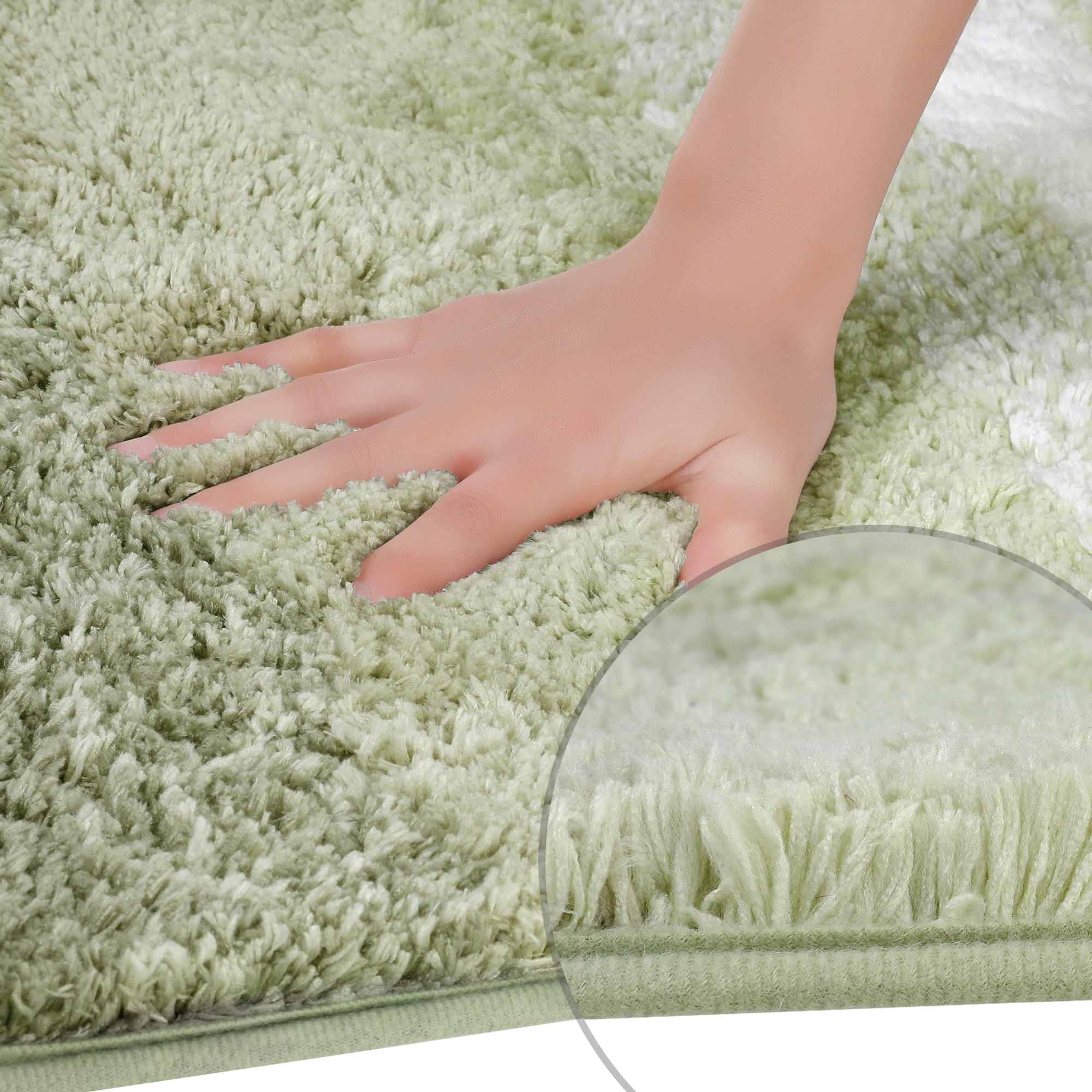 Unique Bargains Absorbent Bath Rug Non-Slip Plush Shaggy Bath Carpet Bath Mats Striped Green Rectangle 20" x 32"
