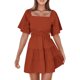 thumbnail image 1 of Gibobby Vestido casual de punto para mujer Vestido de temperamento con espalda hueca y cuello cuadrado de color sólido nuevo de verano para mujer(Naranja,G), 1 of 4