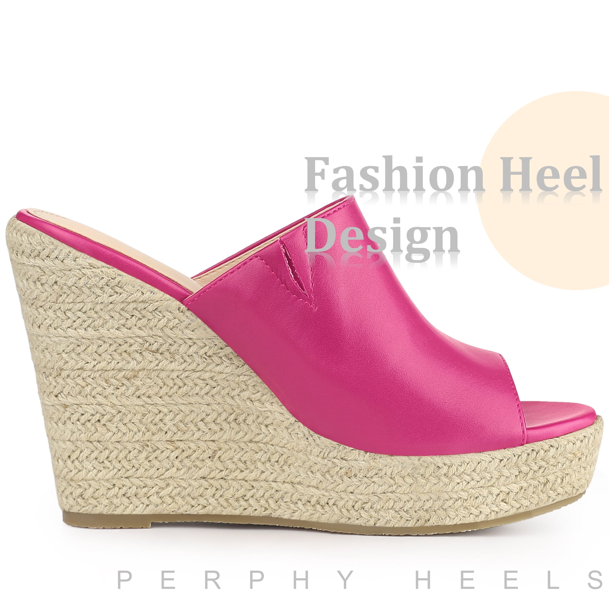 DARING DIVA Women's Open Toe Espadrille Wedge Heel Platform Slide Sandal Hot Pink 6