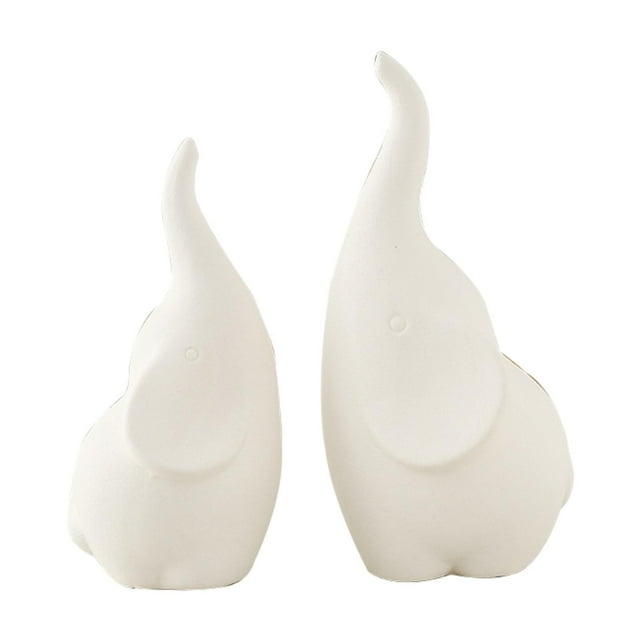 2 figuras de elefante de cerámica para decoración, regalo de mesa. blanco