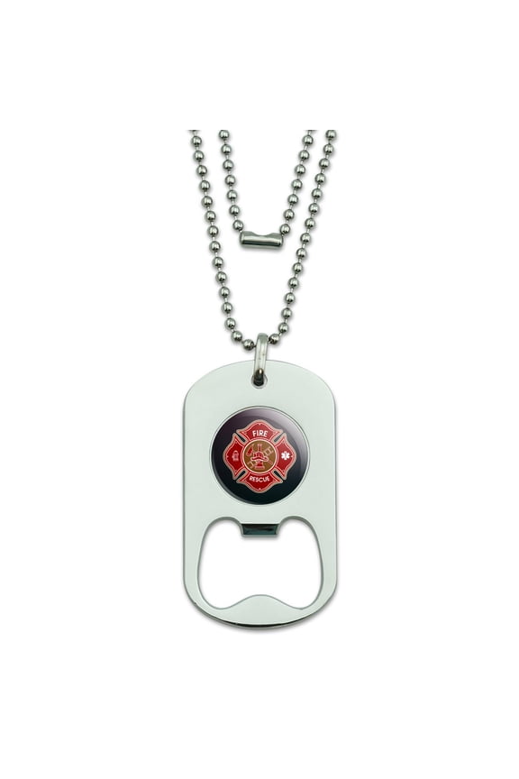 Firefighter Fire Rescue Maltese Cross Military Dog Tag Bottle Opener Pendant