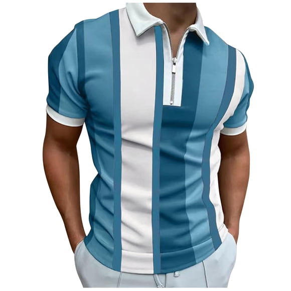 Ketyyh-chn99 Golf Polo Shirts for Men Shirts for Men Fashion 2024 Fashion Short Sleeve Shirts Zip Casual Blue,M