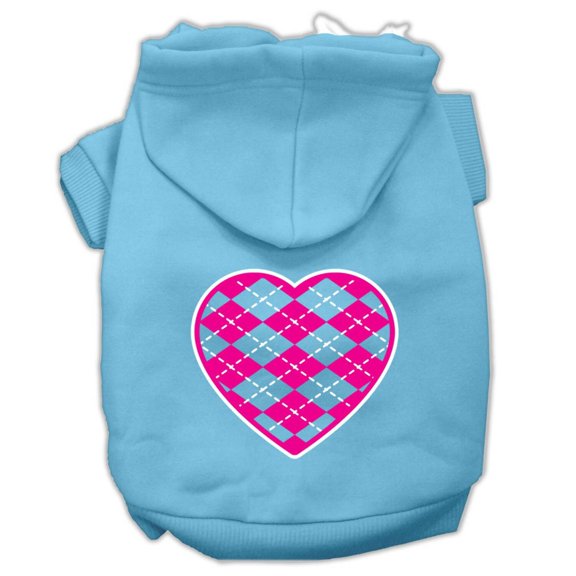Mirage Pet Products Argyle Heart Pink Screen Print Pet Hoodies Baby Blue Size XXXL