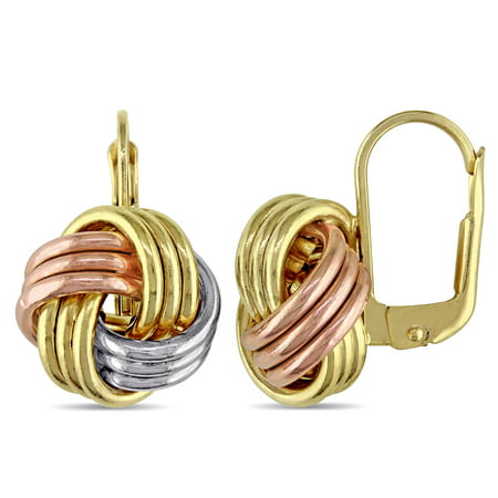 10kt 3-Tone High Polished Gold Love Knot Leverback Earrings