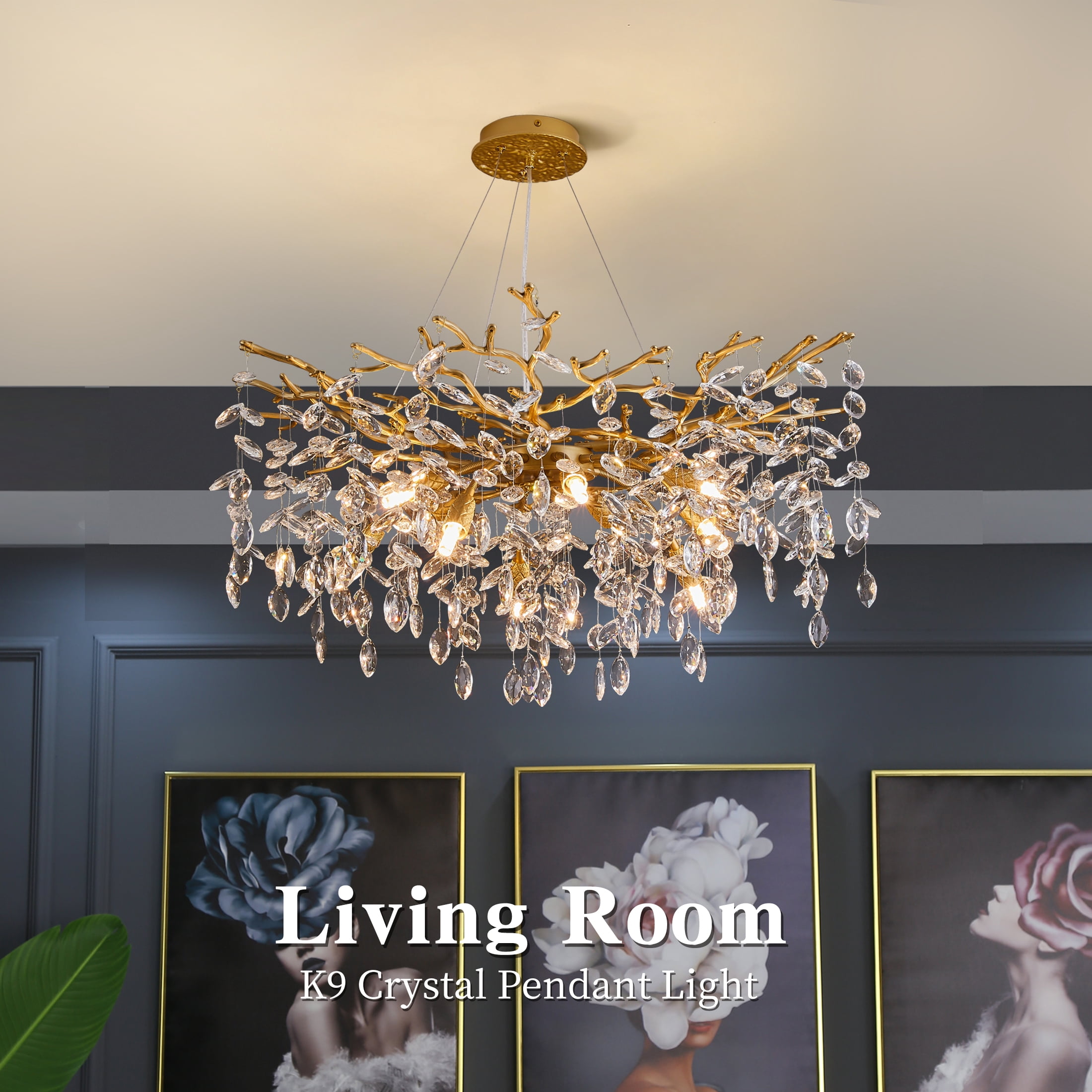 Modern Tree Branch Crystal Chandelier Luxury Gold Crystal Pendant Lighting 30" Contemporary 10-Light Chandeliers for Dining Room Kitchen Bedroom Living Room