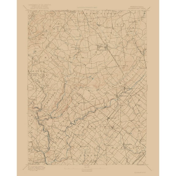 Topographical Map - Pennsylvania Quakertown Sheet - USGS 1888 - Vintage Wall Art