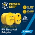 thumbnail image 2 of Camco Power Grip RV Electrical Adapter, 15-Amp Male to 30-Amp Female, 14/3-Gauge Wires, Rated for 125V/1875W (55223), 2 of 9