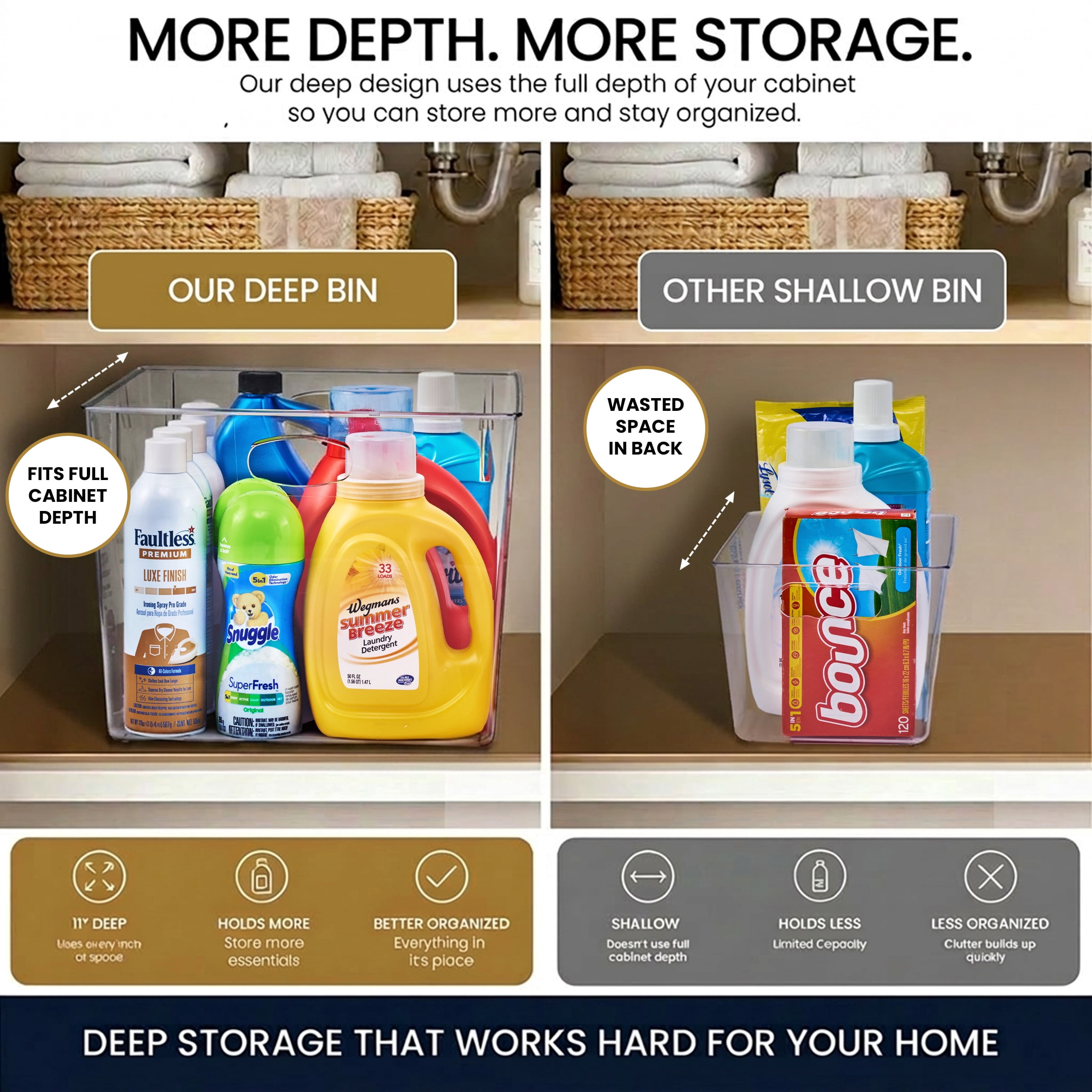 Sorbus 4-Pack Clear Stackable Storage Bins with Handles, BPA-Free Extra Large Square Organizers