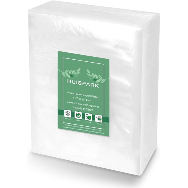 Sacs pour Scelleuse sous Vide 4,7 Pouces x 7,8 Pouces, Conception Pré-Découpée Robuste, Sac Alimentaire de Qualité Commerciale Refermable pour le Thermoscellage et l'Entreposage des Aliments, Sacs Anti-Odeurs Sécuritaires jusqu'à 280 °F, Congelables, Redispersables, Réutilisables (100 Pcs)