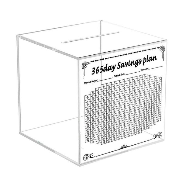 Unopenable Clear Acrylic Piggy Bank - 365 Day Money Saving Challenge Money Box Check Off Savings for Adults