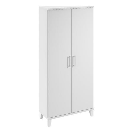 Pemberly Row Tall Storage Cabinet with Doors and Shelves in White - Wood
