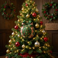 thumbnail image 4 of Diy Quilted Christmas Ornament Ball Kit, Patchwork Fabric Ball with Bow, Featuring a Christmas Tree Design, Rustic Holiday Tree Decor., 4 of 4