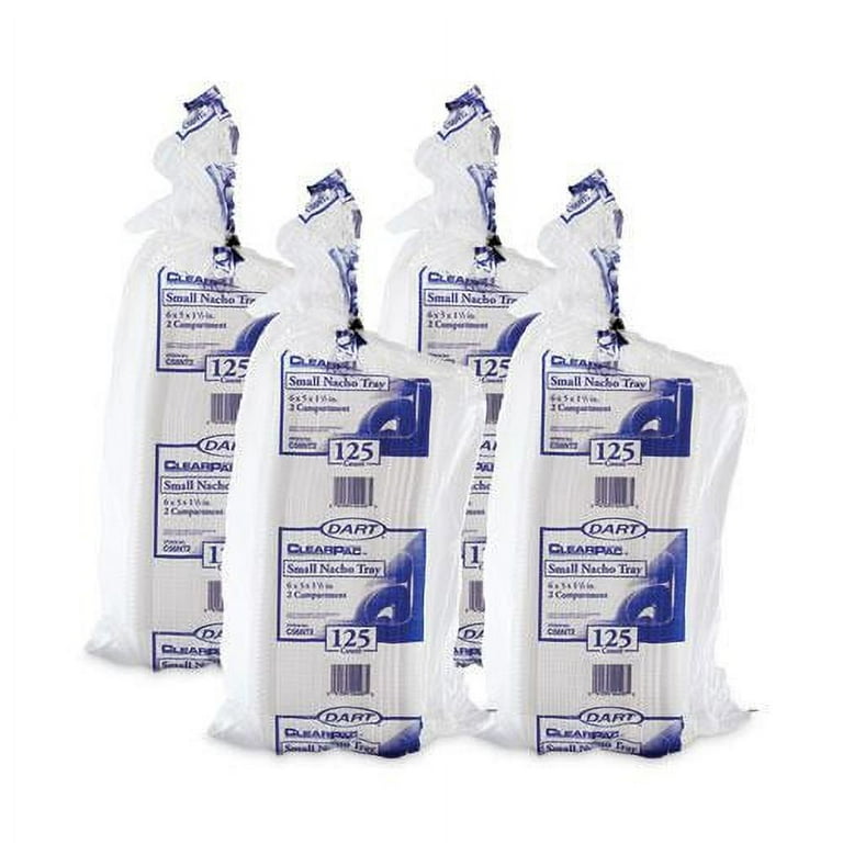 ClearPac Small Nacho Tray, 2-Compartments, 5 x 6 x 1.5, Clear, Plastic, 125/Bag, 2 Bags/Carton ClearPac Small Nacho Tray, 2-Compartments, 5 x 6 x 1.5, Clear, Plastic, 125/Bag, 2 Bags/Carton